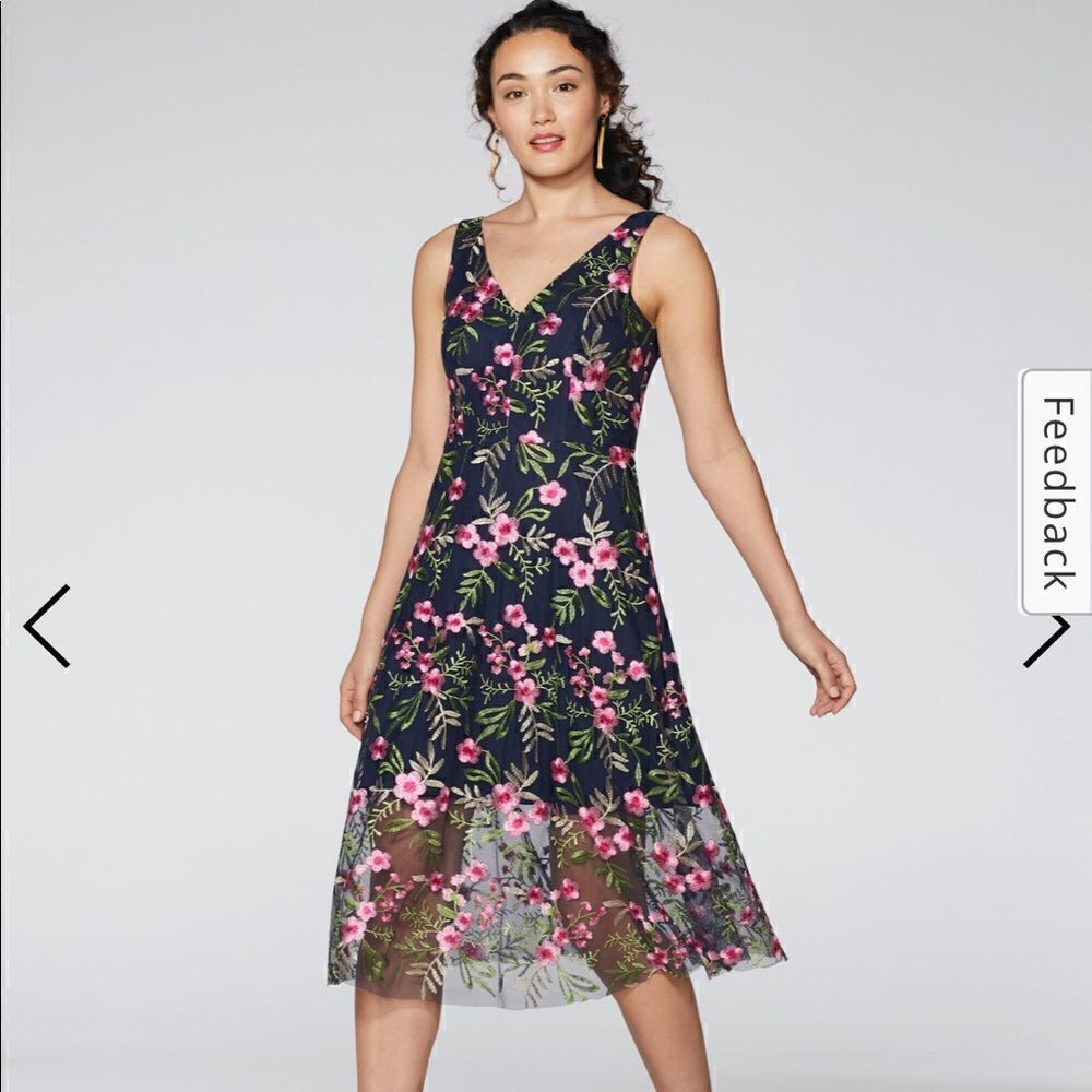 Vince Camuto Women’s floral embroidered sleeveless mesh midi dress size 4, NWT